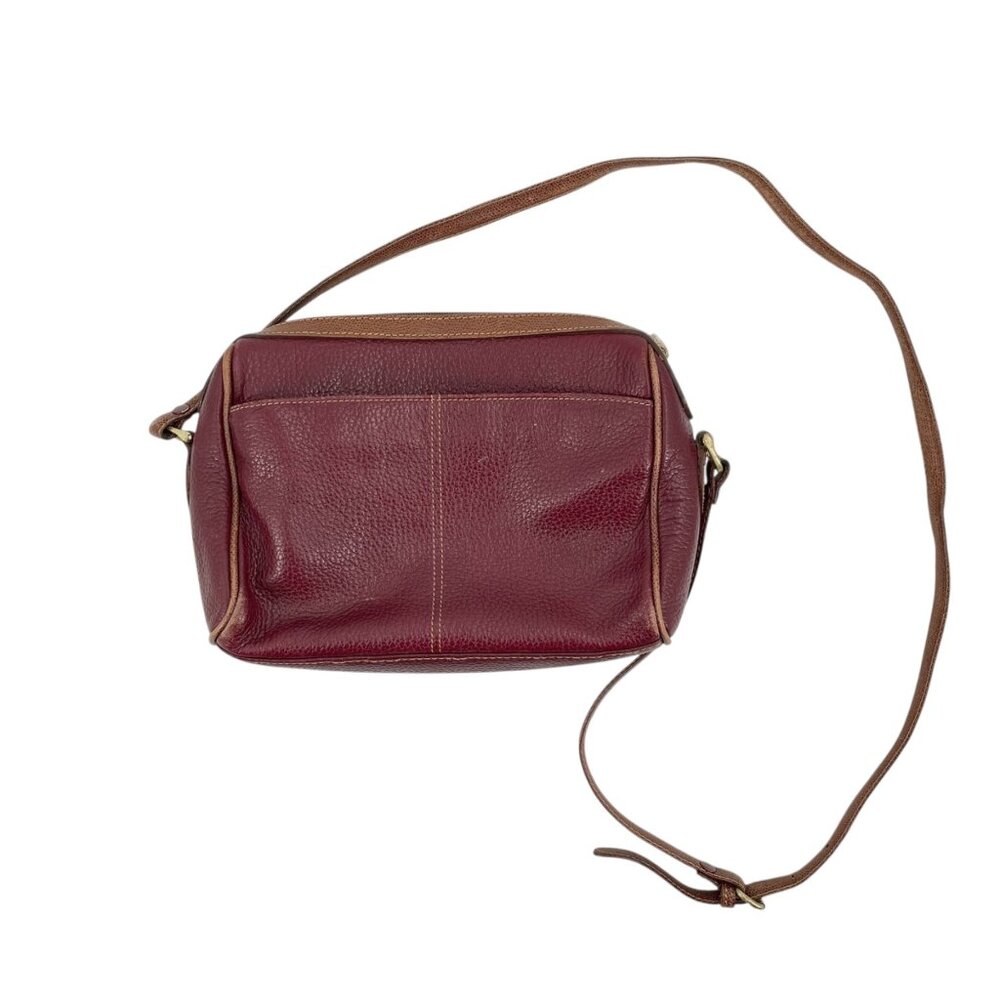 Vintage Liz Claiborne Burgundy Pebbled Leather Crossbody Bag Pockets Zipper - Picture 2 of 10